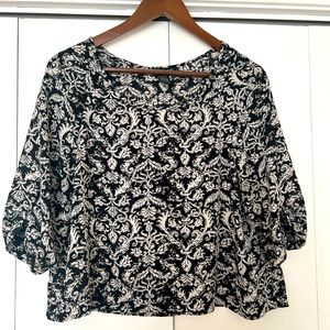 Elegant Black and White Damask Blouse